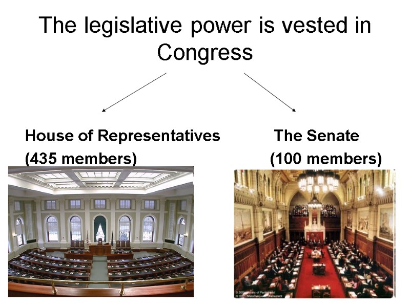 The legislative power is vested in Congress   House of Representatives  